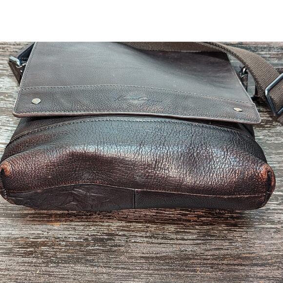Kenneth Cole Dark Brown Leather Messenger Crossbody Bag Adjustable Strap - Picture 5 of 8